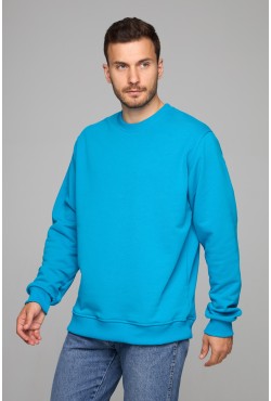 Мужской бирюзовый свитшот классический без начеса петельный 320гр/м2