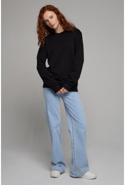 Женский черный свитшот спортивный деми-сезонный без начеса петельный 320гр/м2 Женский черный свитшот спортивный деми-сезонный без начеса петельный 320гр/м2