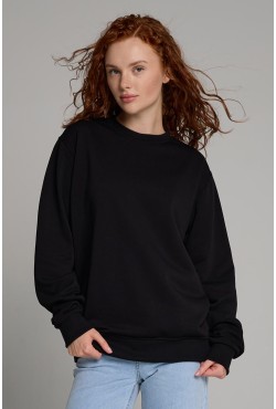 Женский черный свитшот спортивный деми-сезонный без начеса петельный 320гр/м2