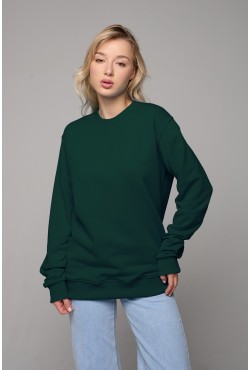 Женский темно-зеленый свитшот спортивный классический без начеса петельный 320гр/м2 Женский темно-зеленый свитшот спортивный классический без начеса петельный 320гр/м2