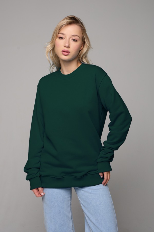  Dark green classic sweatshirt woman dg XS-38-40-Woman-(Женский)    Женский темно-зеленый свитшот спортивный классический без начеса петельный 320гр/м2 
