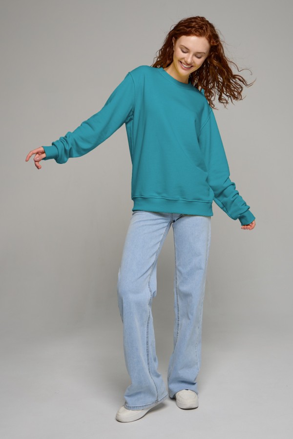  Emerald classic sweatshirt woman dg XS-38-40-Woman-(Женский)    Женский изумрудный свитшот спортивный классический без начеса петельный 320гр/м2 