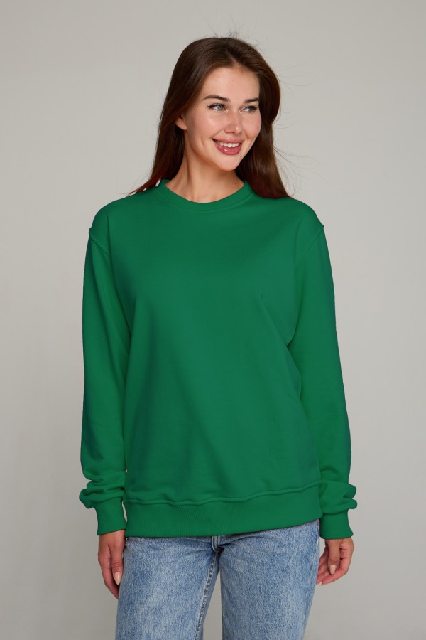  Green classic sweatshirt woman dg XS-38-40-Woman-(Женский)    Женский зеленый свитшот спортивный классический без начеса петельный 320гр/м2 