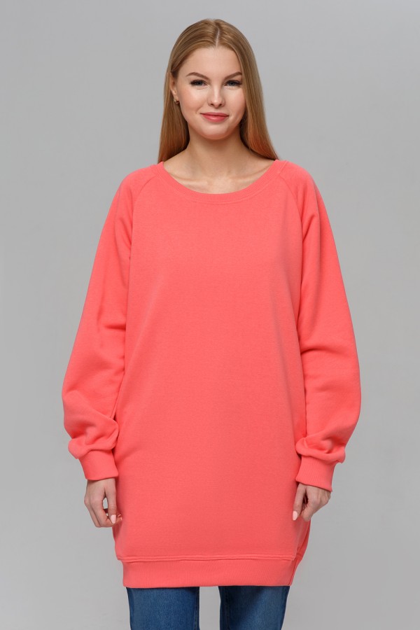  Long Coral Sweatshirt XL-46-48-Woman-(Женский)    Long Coral Sweatshirt / Женский удлиненный коралловый свитшот 