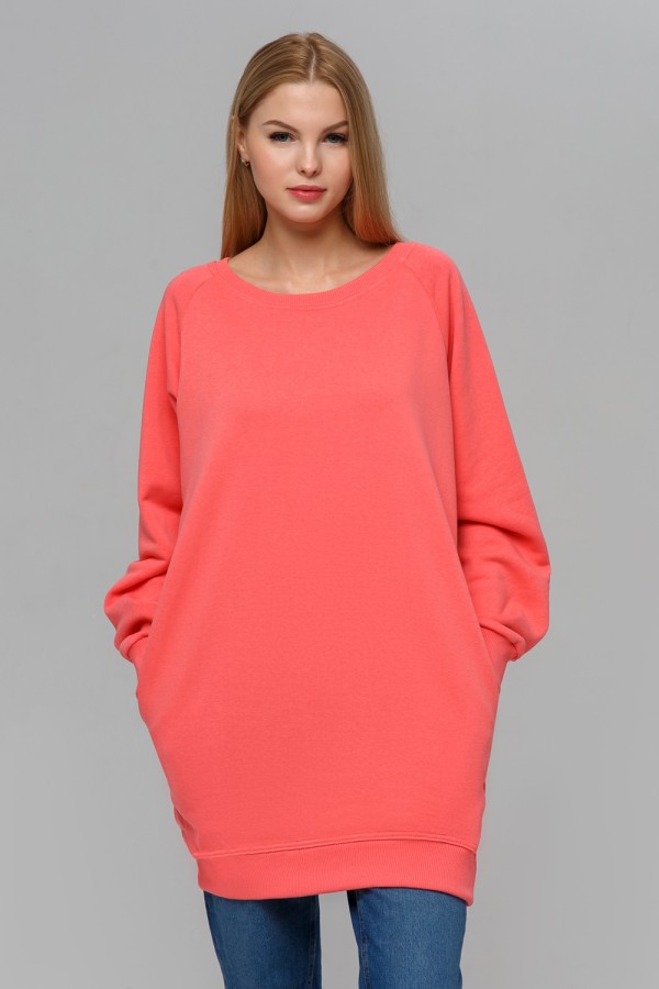 Long Coral Sweatshirt / Женский удлиненный коралловый свитшот   Магазин Толстовок Удлиненные свитшоты