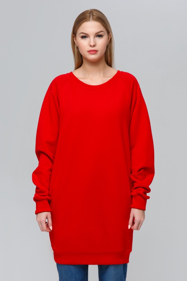  Sweatshirt long RED M-42-44-Woman-(Женский)    Женский удлиненный красный свитшот 