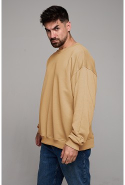 Свитшот оверсайз мужской плотный без начеса бежевый