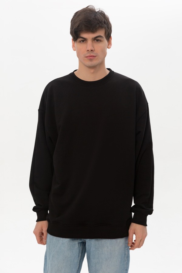  Black sweatshirt oversize DG man 2XL-54-Unisex-(Мужской)    Свитшот оверсайз черный мужской плотный без начеса 