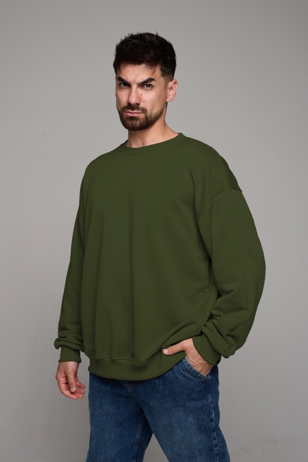  Khaki sweatshirt oversize DG man XS-44-Unisex-(Мужской)    Свитшот оверсайз мужской плотный без начеса хаки 