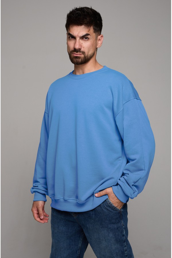  Sky Blue sweatshirt oversize DG man S-46-Unisex-(Мужской)    Свитшот оверсайз мужской плотный без начеса голубой 