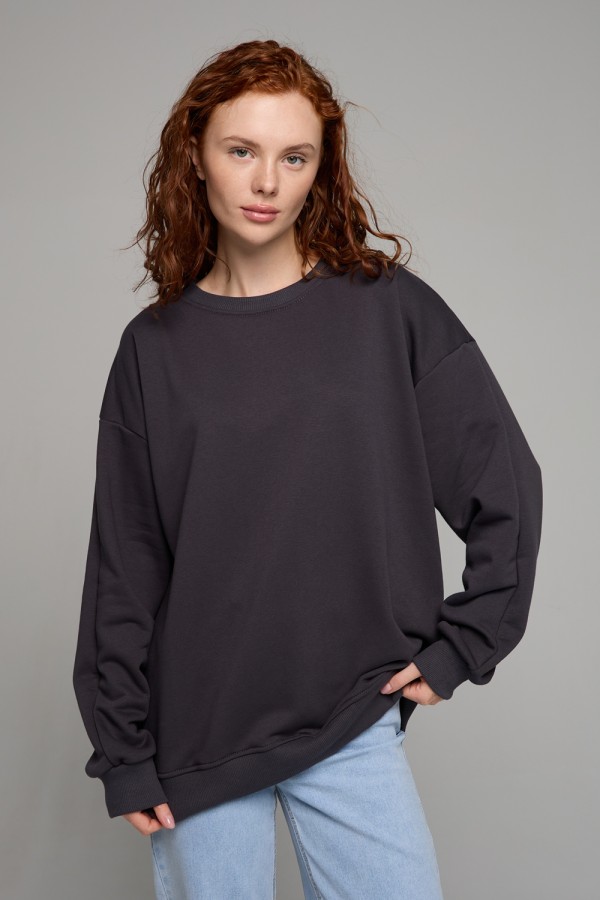  Grapshite sweatshirt oversize DG woman XS-44-Unisex-(Женский)    Свитшот оверсайз графитовый женский без начеса 