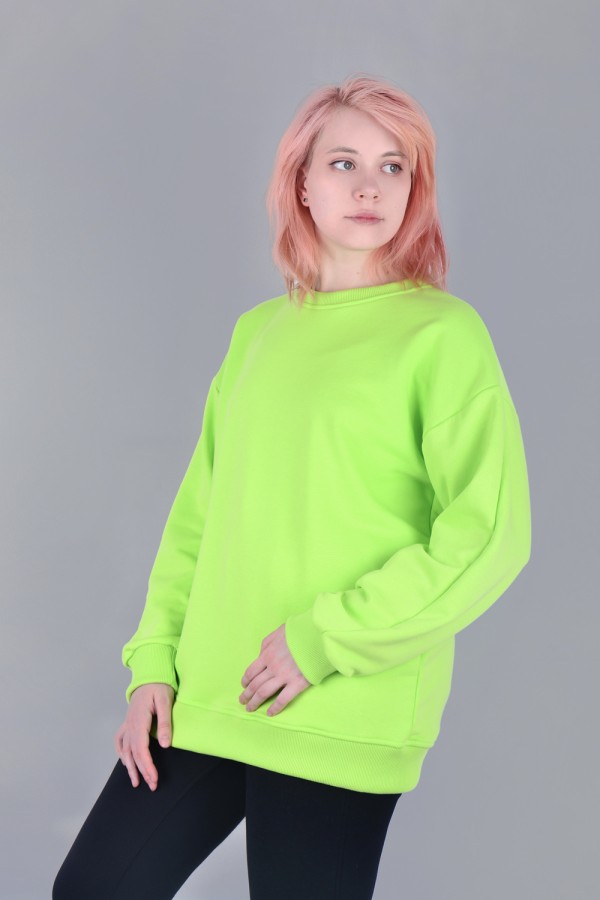  Lime woman sweatshirt oversize diagonal DG XS-44-Unisex-(Женский)    Свитшот оверсайз ярко салатовый (лайм) демисезонный без начёса 