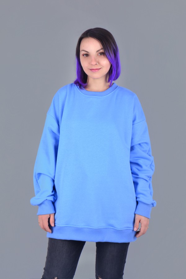 Sky blue sweatshirt oversize diagonal DG L-50-Unisex-(Женский)    Свитшот оверсайз небесно голубой демисезонный без начёса 