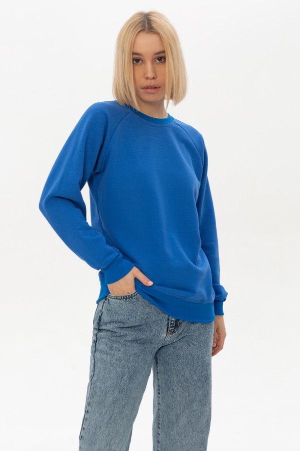  Blue sweatshirt reglan woman DG L-44-46-Woman-(Женский)    Женский синий свитшот с рукавом реглан петельный (демисезон) 