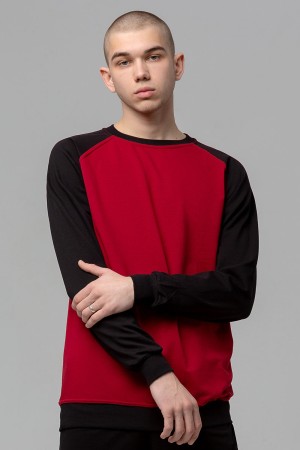 Мужской лонгслив бордовый с черным рукавом-реглан летний