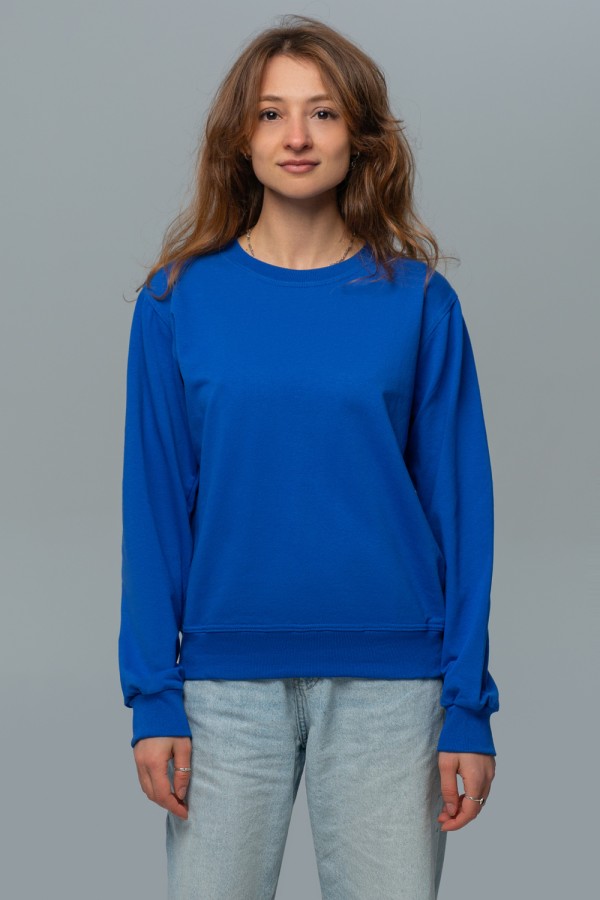 Тонкий женский ярко-синий (васильковый) свитшот летний 240гр/м2   Магазин Толстовок Свитшот летний женский классический (базовый)