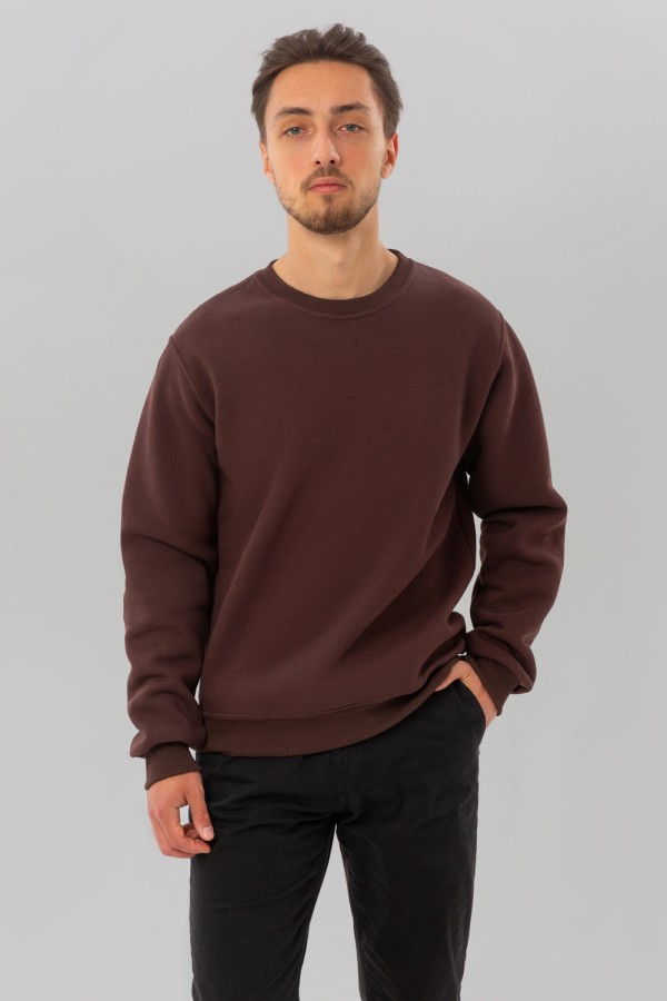  Brown Sweatshirt Man Winter M-48-Unisex-(Мужской)    Мужской коричневый свитшот с начесом утепленный 
