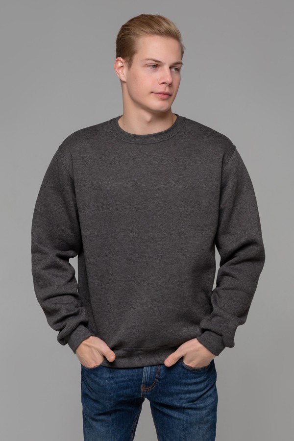  Anthracite sweatshirt Man Winter M-48-Unisex-(Мужской)    Мужской свитшот  антрацит (темно-серый меланж) с начесом утепленный  