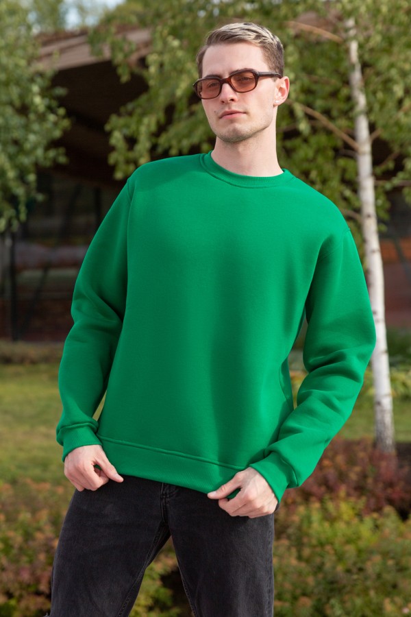 Green sweatshirt Man Winter XS-44-Unisex-(Мужской)    Мужской зеленый свитшот с начесом утепленный 340гр/м2 ПРЕМИУМ 