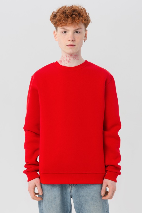  Red Sweatshirt Man Winter S-46-Unisex-(Мужской)    Мужской красный свитшот с начесом утепленный 340гр/м2 ПРЕМИУМ 