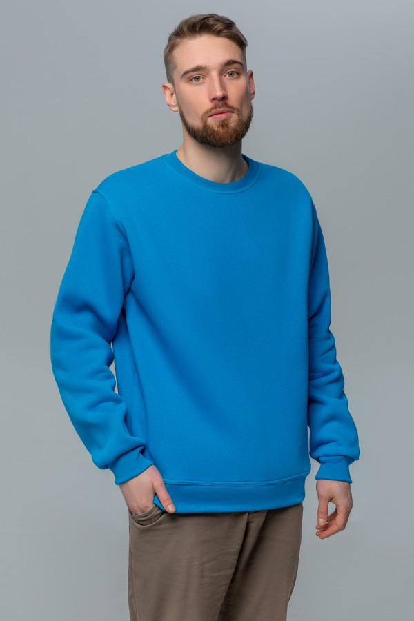  Turquoise sweatshirt Man Winter L-50-Unisex-(Мужской)    Мужской бирюзовый свитшот с начесом утепленный 