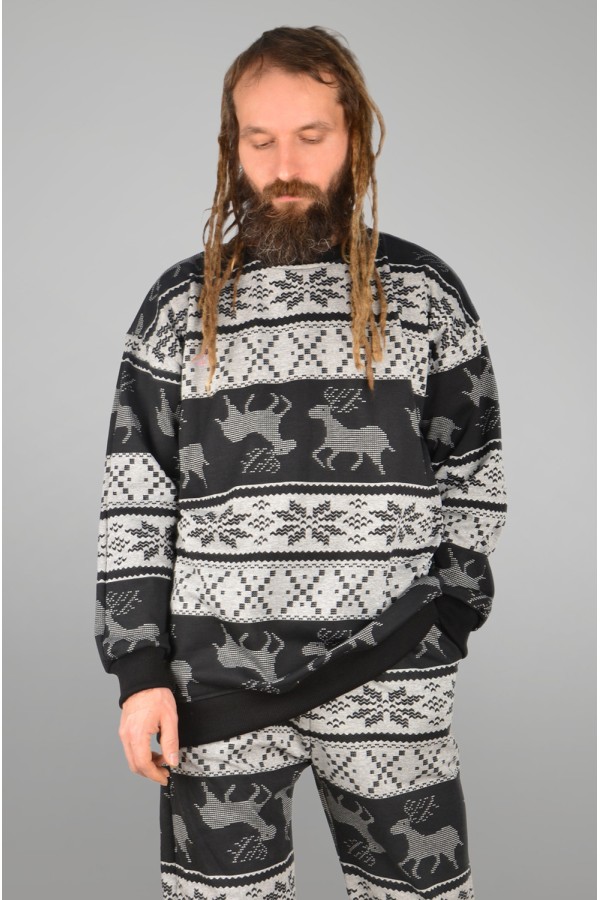  Sweatshirt oversize deer man winter XS-44-Unisex-(Мужской)    Свитшот с оленями оверсайз мужской 