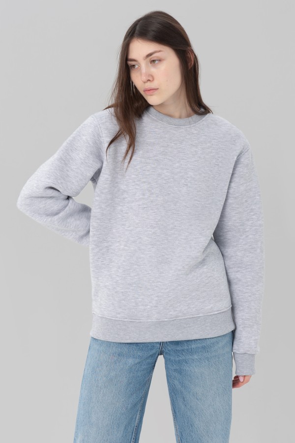  Gray sweatshirt M-42-44-Woman-(Женский)    Женский светло-серый меланж свитшот с начесом утепленный 