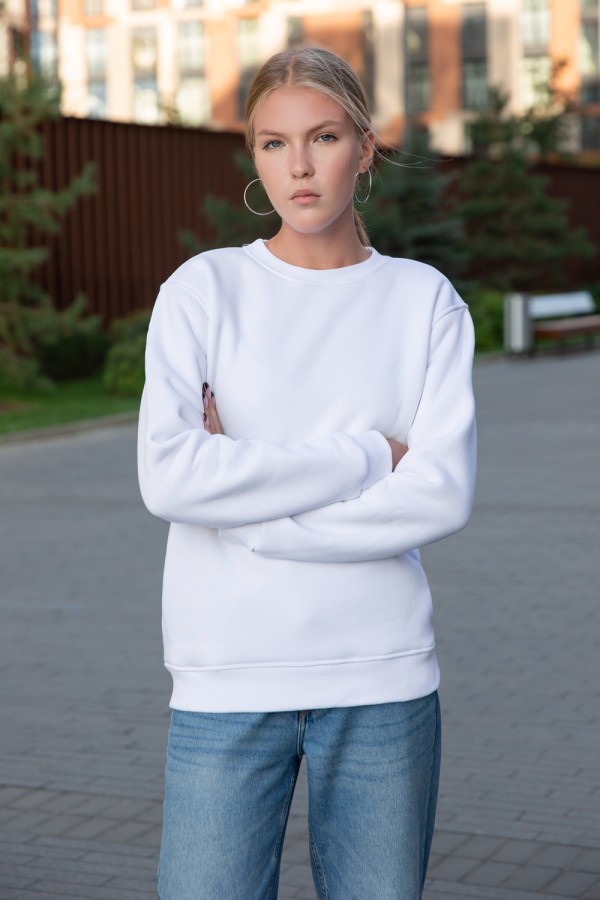  White Sweatshirt Woman Winter S-40-42-Woman-(Женский)    Женский белый свитшот с начесом утепленный 330-360гр/м2 - ПРЕМИУМ 