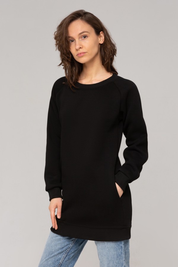  Long Sweatshirt Black L-44-46-Woman-(Женский)    Женский удлиненный свитшот черный 