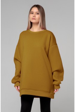 Свитшот оверсайз утепленный женский с начесом цвет кемел (ярко-коричневый)