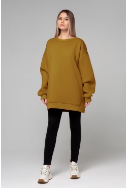 Свитшот оверсайз утепленный женский с начесом цвет кемел (ярко-коричневый)