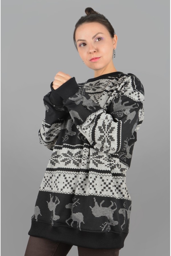 Свитшот с оленями оверсайз женский   Магазин Толстовок Женские оверсайз свитшоты теплые с начесом