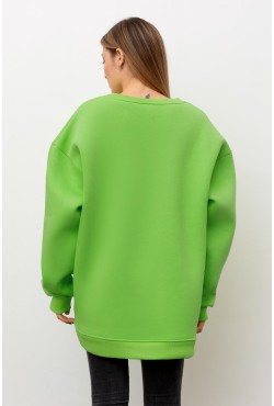 Свитшот оверсайз женский с начесом цвет зеленый васаби Свитшот оверсайз женский с начесом цвет зеленый васаби