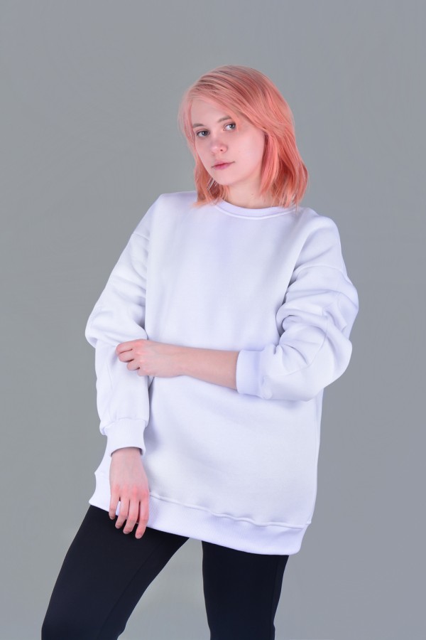  sweatshirt pversize white woman winter XXXL-56-Unisex-(Женский)    Белый свитшот оверсайз женский с начесом 