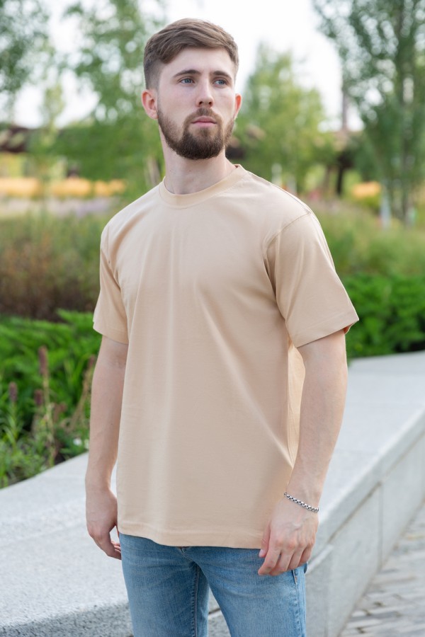  Mans beige t-shirt XS-44-Unisex-(Мужской)    Мужская бежевая футболка 