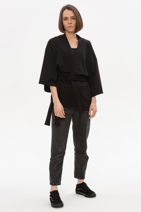 Женский черный жакет кимоно трикотажный 220гр/м2| Black woman kimono jacket   Магазин Толстовок Кимоно