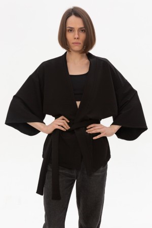 Женский черный жакет кимоно трикотажный 220гр/м2| Black woman kimono jacket