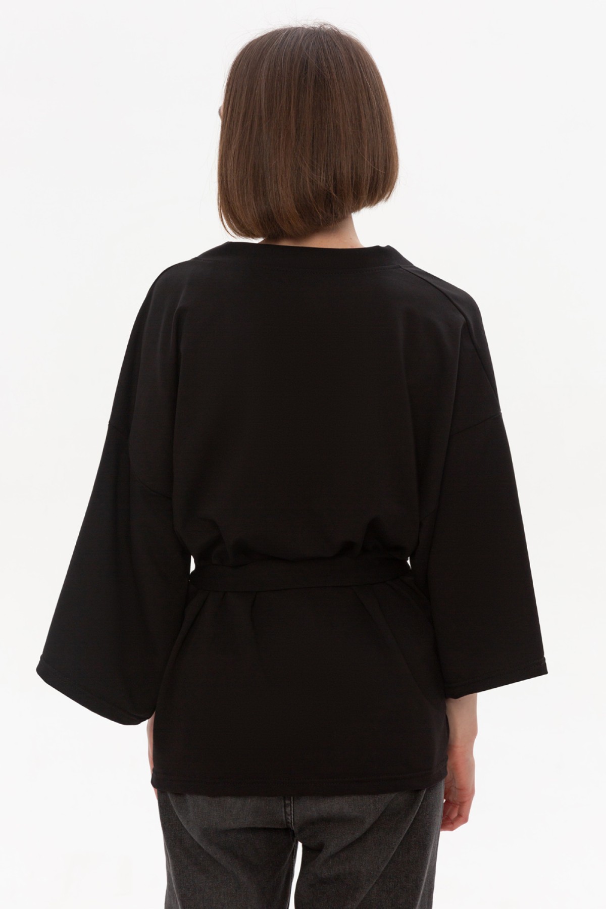Женский черный жакет кимоно трикотажный 220гр/м2| Black woman kimono jacket — фото 8