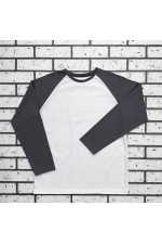  Longsleeve grey-white man XS-44-Unisex-(Мужской)    Мужской лонгслив белый с графитовым серым контрастный трикотажный белая основа серый рукав 