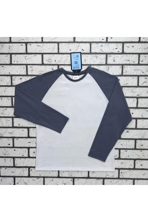 Мужской лонгслив белый с серым (бетон) контрастный трикотажный белая основа серый рукав