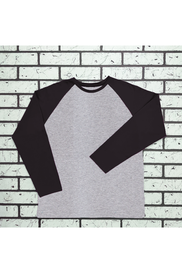  Longsleeve grey-black man XS-44-Unisex-(Мужской)    Мужской лонгслив реглан серо-черный контрастный трикотажный серая основа черный рукав 