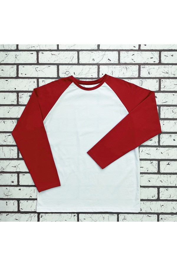  Longsleeve red-white man 4XL-58-Unisex-(Мужской)    Мужской лонгслив белый с красным контрастный трикотажный белая основа красный рукав 