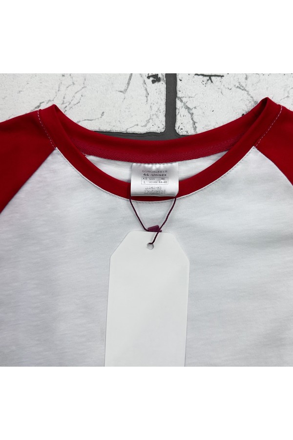 Женский лонгслив белый с красным контрастный трикотажный белая основа красный рукав   Магазин Толстовок Контрастный лонгслив женский