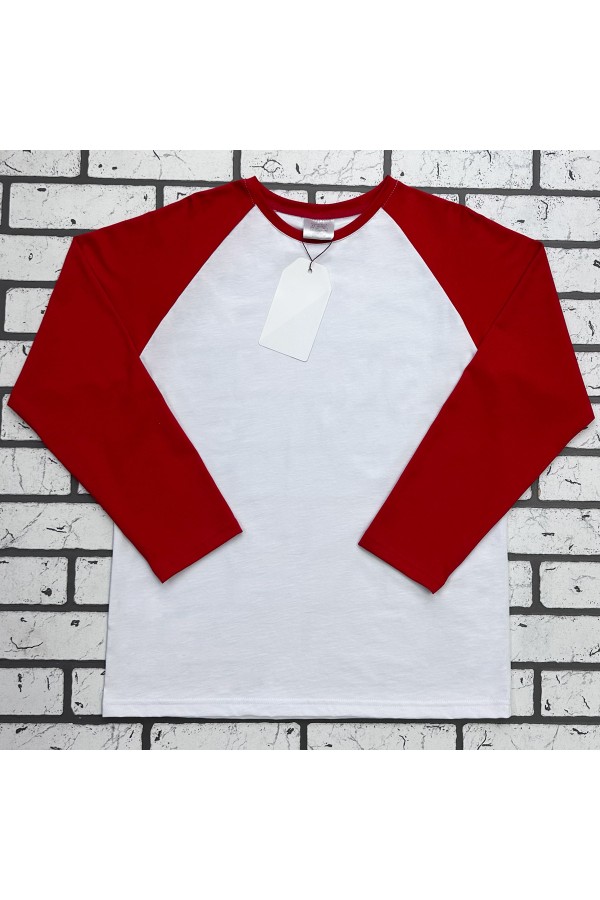 Женский лонгслив белый с красным контрастный трикотажный белая основа красный рукав   Магазин Толстовок Контрастный лонгслив женский