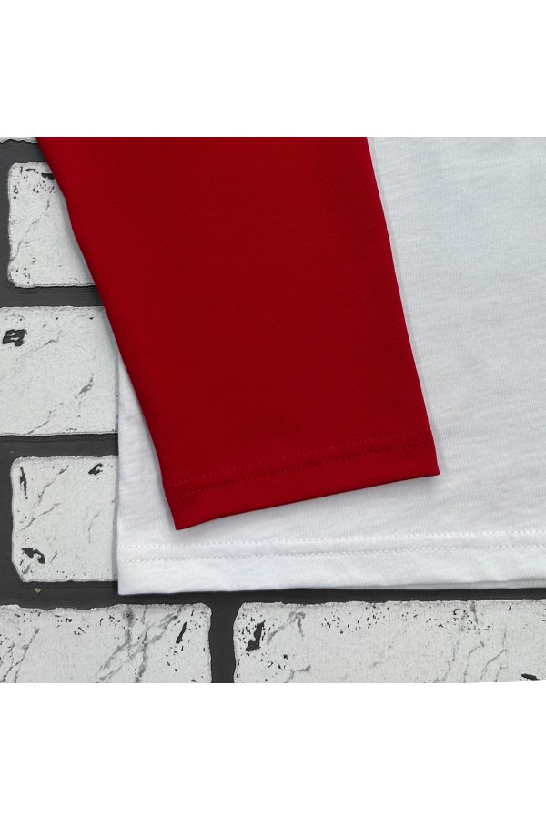 Женский лонгслив белый с красным контрастный трикотажный белая основа красный рукав   Магазин Толстовок Контрастный лонгслив женский