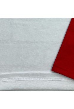 Мужской лонгслив белый с красным контрастный трикотажный белая основа красный рукав