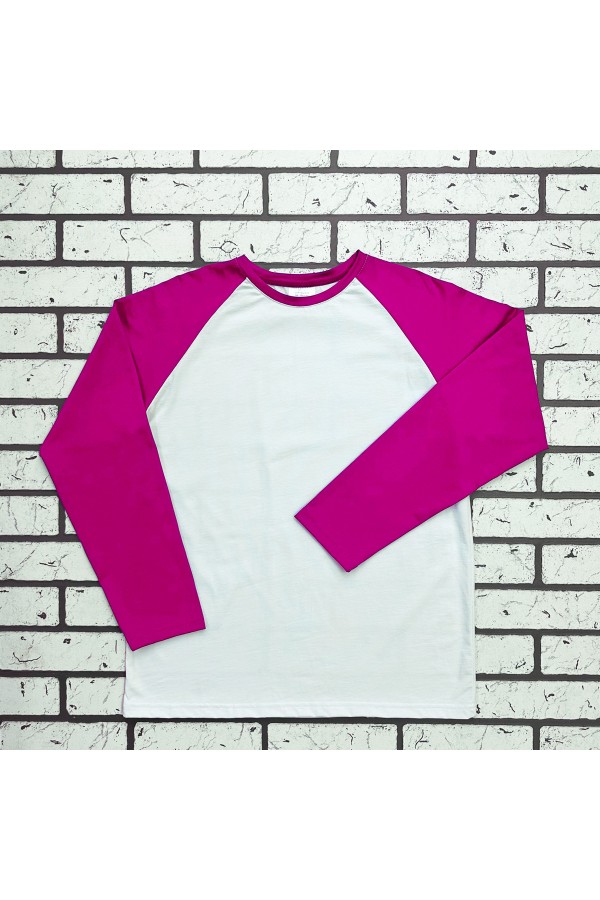  Longsleeve white-fuchsia woman XS-38-40-Woman-(Женский)    Женский лонгслив белый с ярко-розовым (фуксия) контрастный трикотажный белая основа розовый рукав 