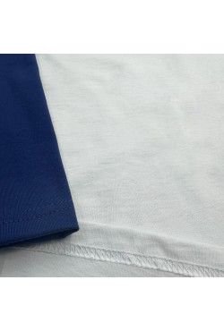 Мужской лонгслив белый-индиго контрастный трикотажный белая основа, рукав индиго