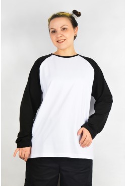 Женский лонгслив черно-белый контрастный трикотажный белая основа черный рукав