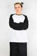 Женский лонгслив черно-белый контрастный трикотажный белая основа черный рукав   Магазин Толстовок Контрастный лонгслив женский